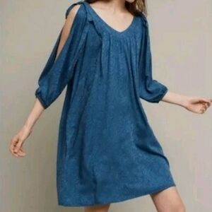 Anthropologie‎ Holding Horses Women's Open Sleeve Damask Dress Blue Size S